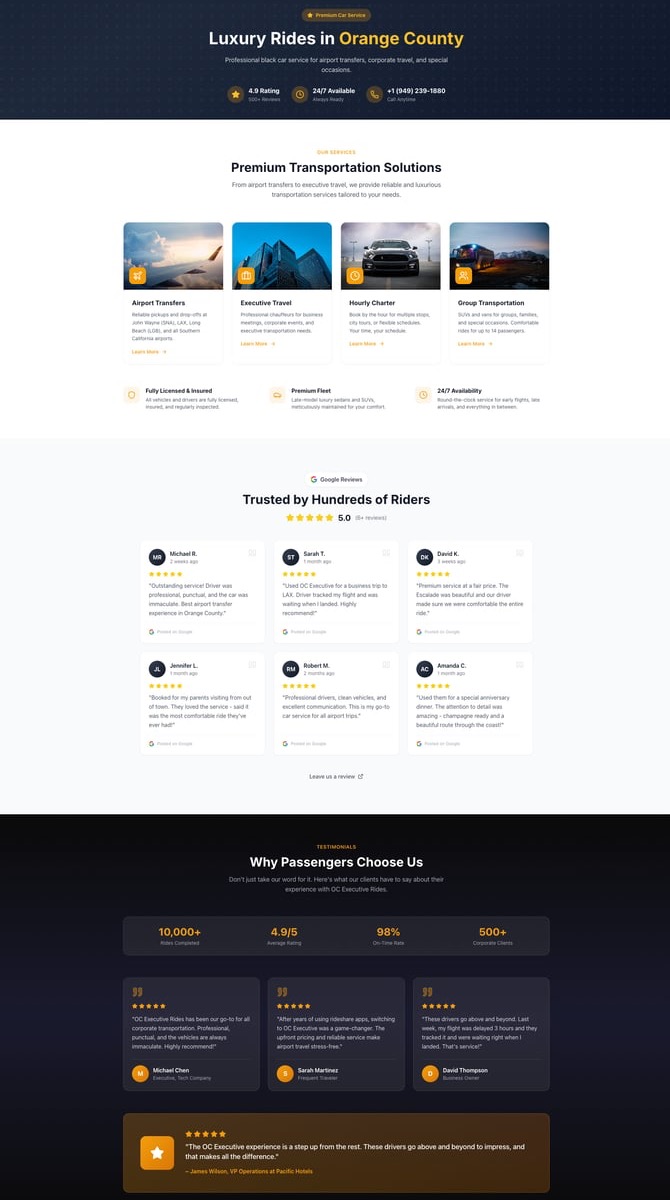 OC Executive Rides Website